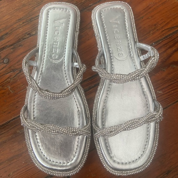 Free People Vicenza After Party Silver Crystal Sandals slides size 9 - Picture 6 of 7